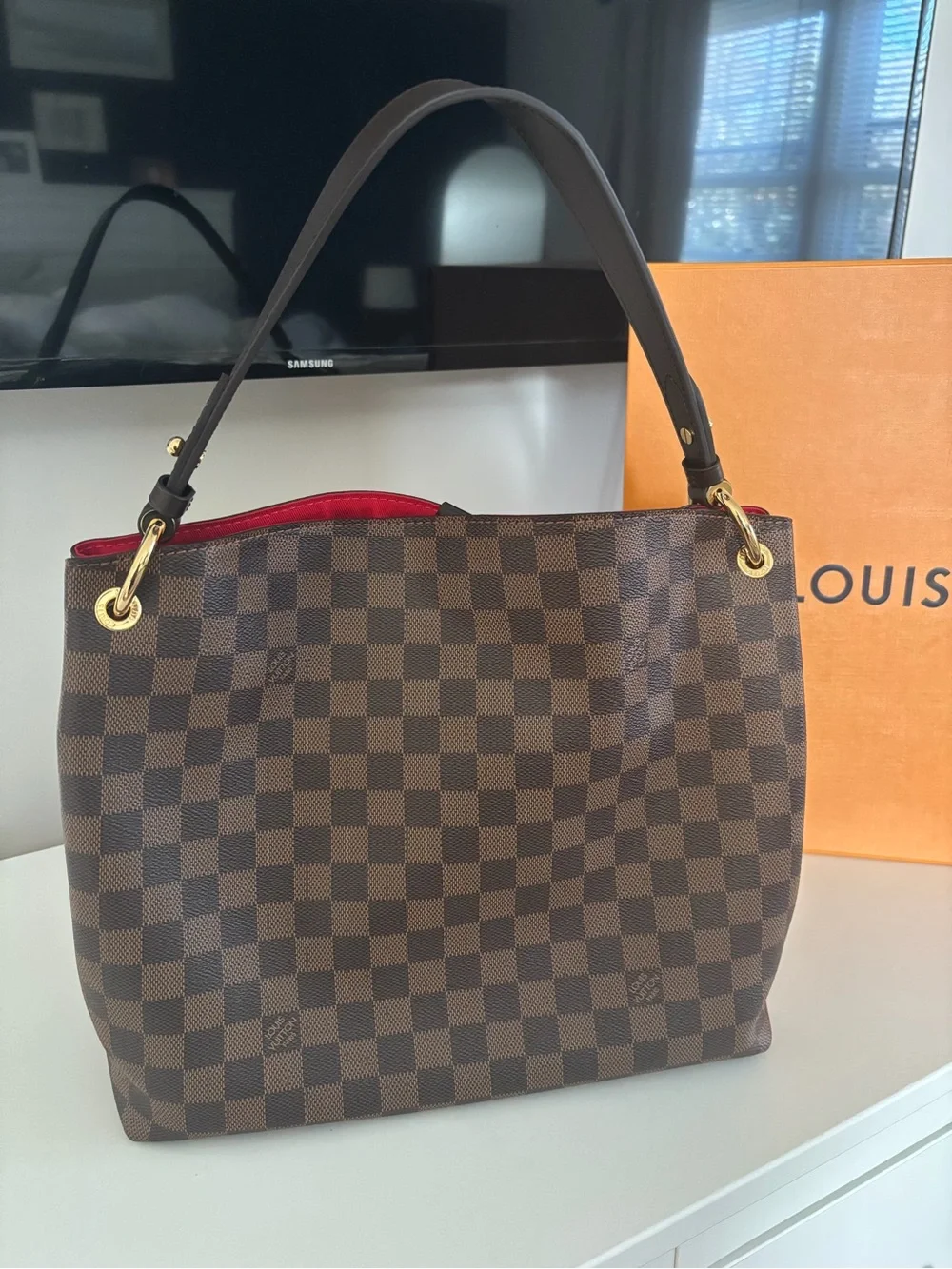 Louis Vuitton Graceful PM Brown Damier Shoulder Bag with Red Interior - Picture 3 of 16